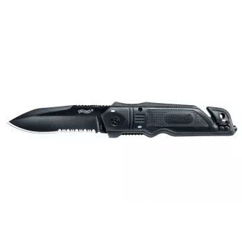 Kampf-/Taktikmesser Walther 5.0728 — Spear-Point, Edelstahlklinge 9,5 cm, Gesamtlänge 22,3 cm, Schwarz