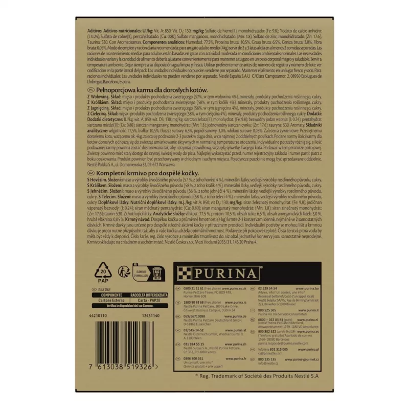 Nassfutter für Katzen Purina Nestlé GOURMET Gold Mus Mix — 96 x 85 g, 4 Sorten, ausgewachsene Katzen, 77,5 % Feuchtigkeit