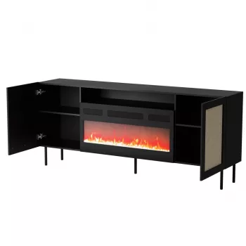 JUTA EF Kommode + electric Kamin 202x39.5x85 schwarz + linol calabria