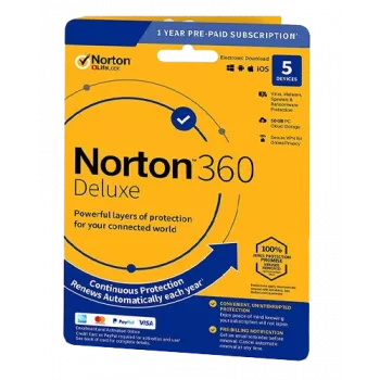 Norton 360 Deluxe | 5 Geräte | 1 Jahr | 50 GB Cloud-Speicher | EU | KEIN ABO |