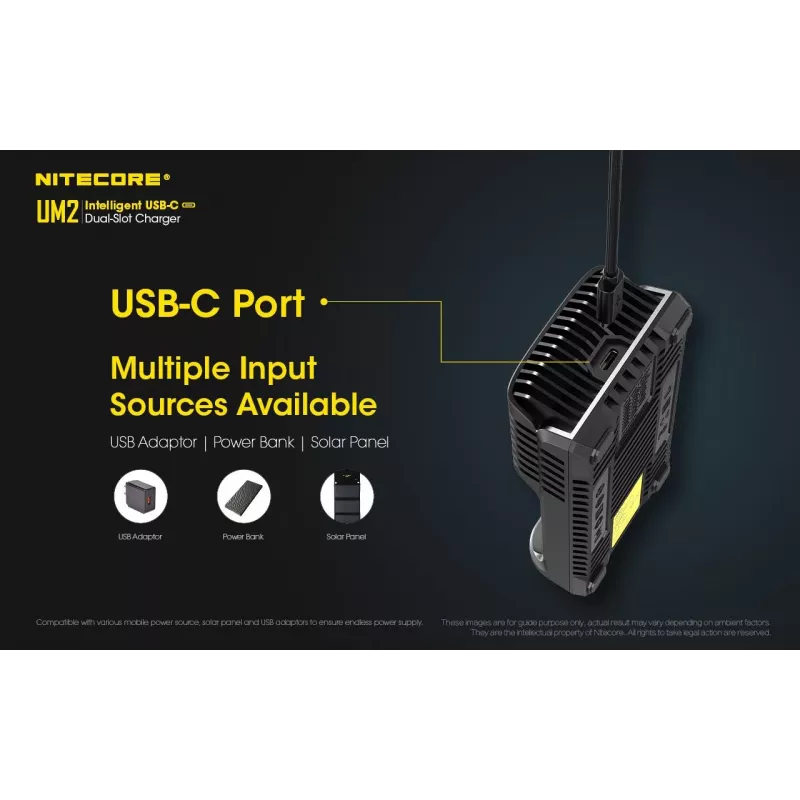 Nitecore UM2 Akkuladegerät Haushaltsbatterie DC Lithium-Ionen Nickel-Cadmium