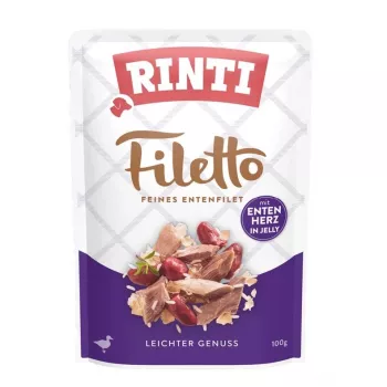 Nassfutter für Hunde RINTI Filetto Hähnchenfilet mit Entenherzen, 100 g Beutel, Alleinfutter, 14 % Protein, 1 % Fett, 82 % Feuchtigkeit