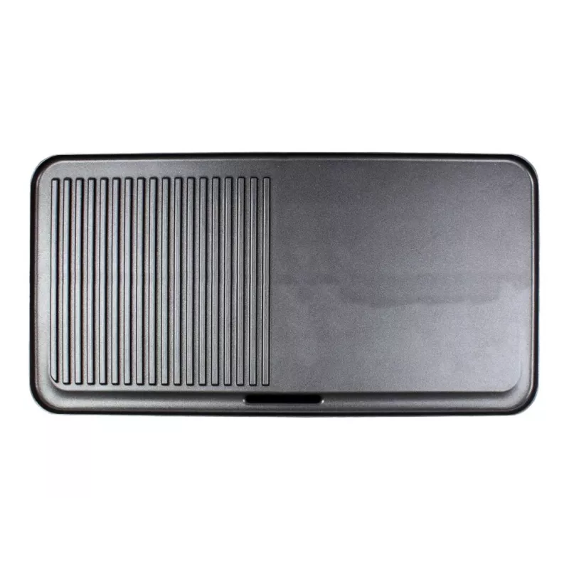Elektrischer Tischgrill Rommelsbacher BBQ 2003 — 1900 W, 50×25 cm, gerippt + Teppanyaki, stufenloser Thermostat, silber/schwarz