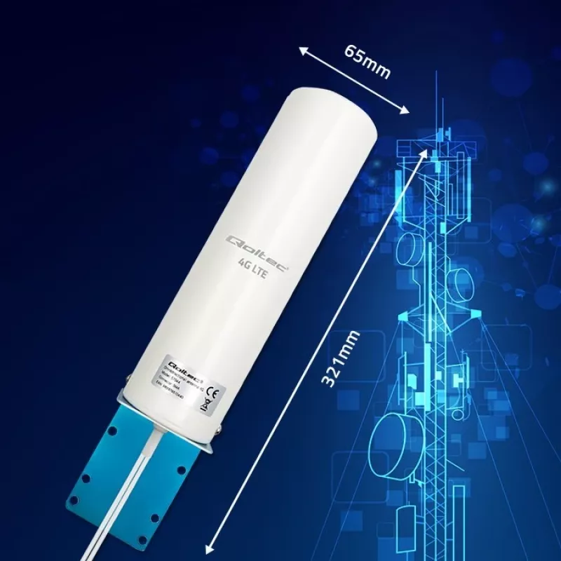 Outdoor omnidirectional 4G LTE antenna QOLTEC 57044, 5 dBi, 600–2700 MHz, 50 W, 50 Ω, weißes Kupfergehäuse