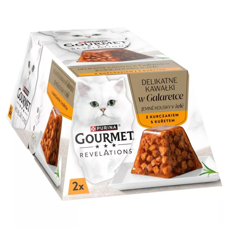 Nassfutter für Katzen Purina Nestlé Gourmet Revelations Chunks in Jelly mit Huhn 2 x 57 g, ausgewachsene Katzen, Protein 9%, Feuchtigkeit 83%