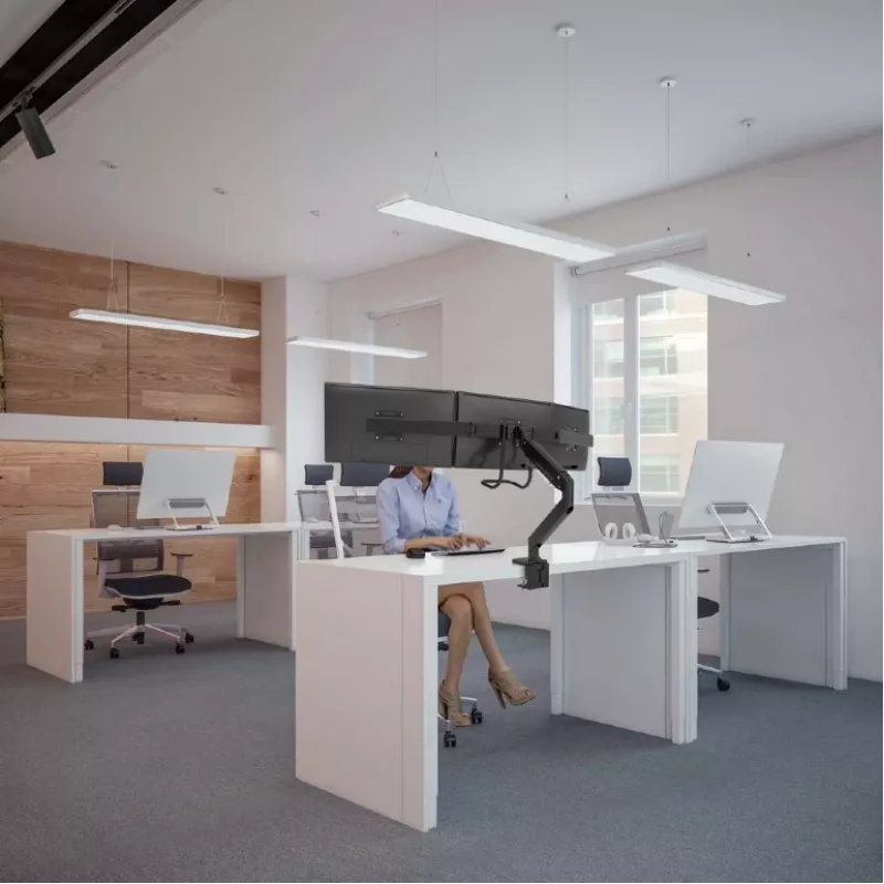 Desk monitor mount GEMBIRD MA-DA3-03, 3-arm, gas spring, VESA 75–100x100, supports 3 displays up to 27 inch, max 18 kg, Schwarz