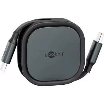 Wentronic goobay Selbstaufrollendes USB-C-Kabel schwarz/silber 15W im robusten Gehäuse – Kabel – Digital/Daten (77424)