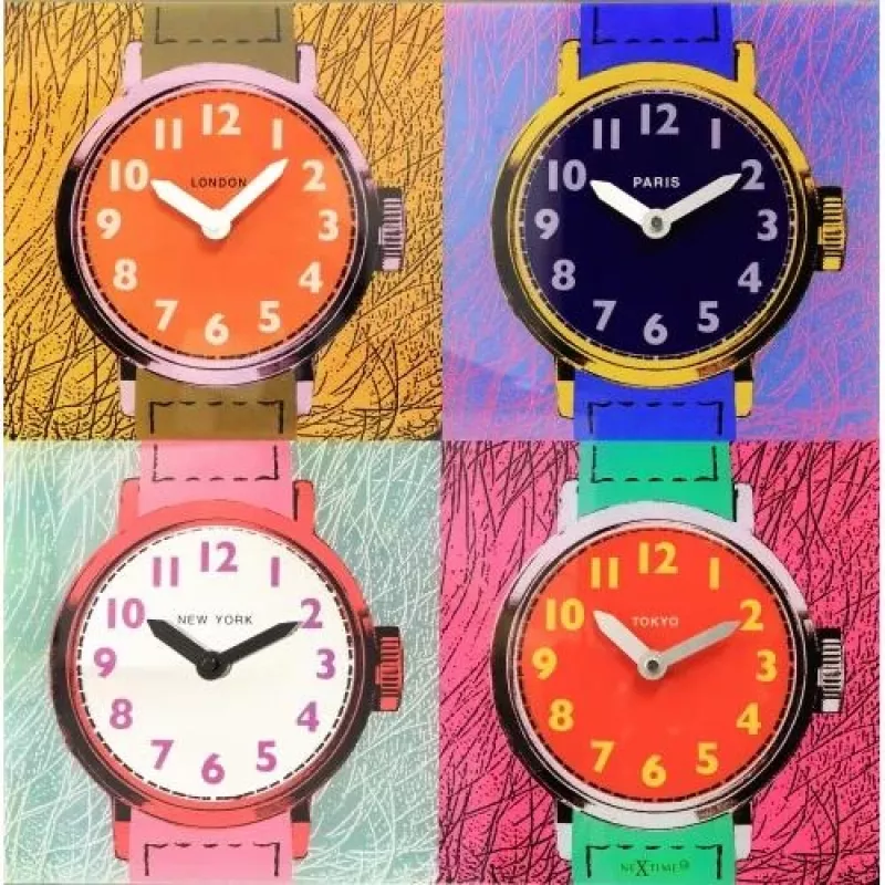 NeXtime Uhr 8158 Time Zones, 43x43,4 cm, Wand, Mehrfarbig
