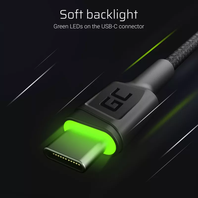 USB-C-Kabel Grün Cell KABGCSET02 1,2 m (USB-A auf USB-C, 2,4 A, 480 Mbit/s) 3er-Pack mit LED-Hintergrundbeleuchtung