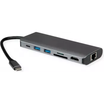 Dockingstation ROLINE 12021123 USB 3.2 Gen 1 Typ-C Grau Ethernet 1000 Mbit/s