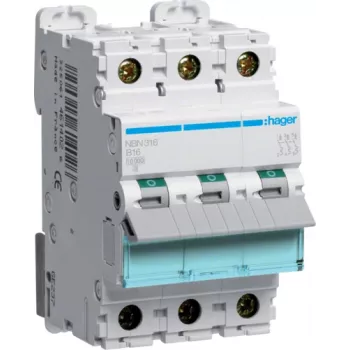 Leitungsschutzschalter Hager NBN316 3P, 16 A, 50–60 Hz, 52.3×70×83 mm