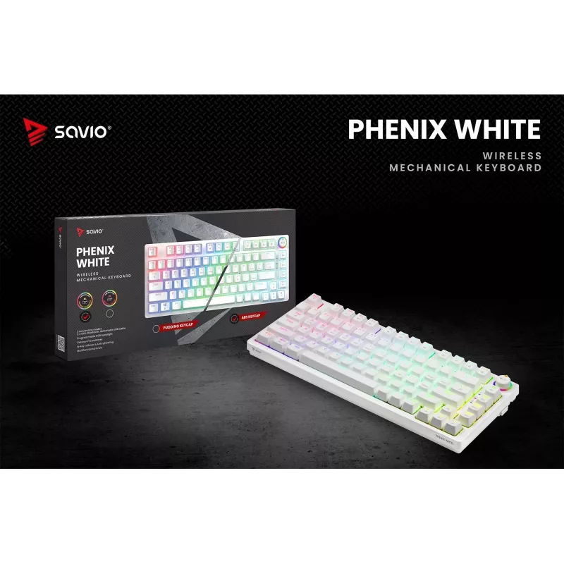 SAVIO PHENIX WHITE Kabellose Mechanische Tastatur, Gateron Red Pro, ABS