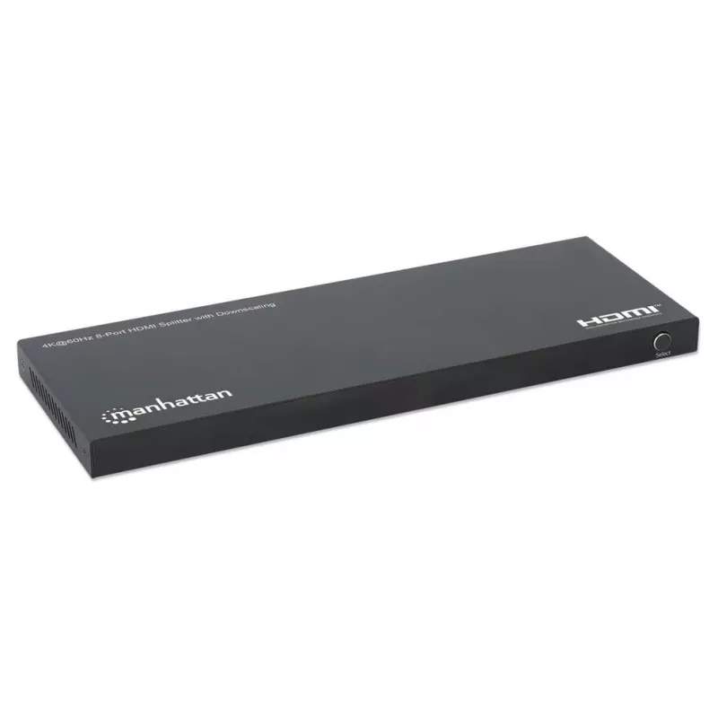 Manhattan 4K@60Hz 8-Port HDMI-Splitter mit Downscaling, verteilt ein HDMI-Eingangssignal auf acht HDMI-Ausgänge (1x8), 18G, EDID-Schalter für Downscaling, Schwarz