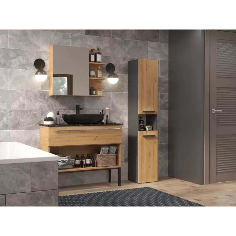 Topeshop NEL I ANT/ART Badezimmerschrank Graphit, Eiche