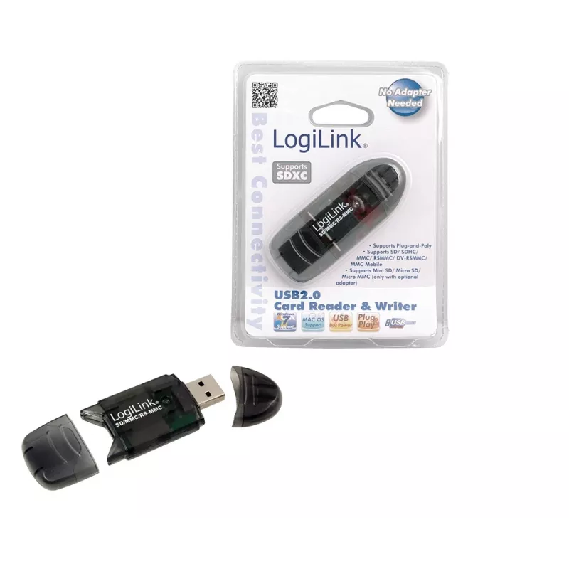Kartenleser LOGILINK CR0007 USB 2.0 für SD/MMC, schwarz, bis zu 480 Mbit/s