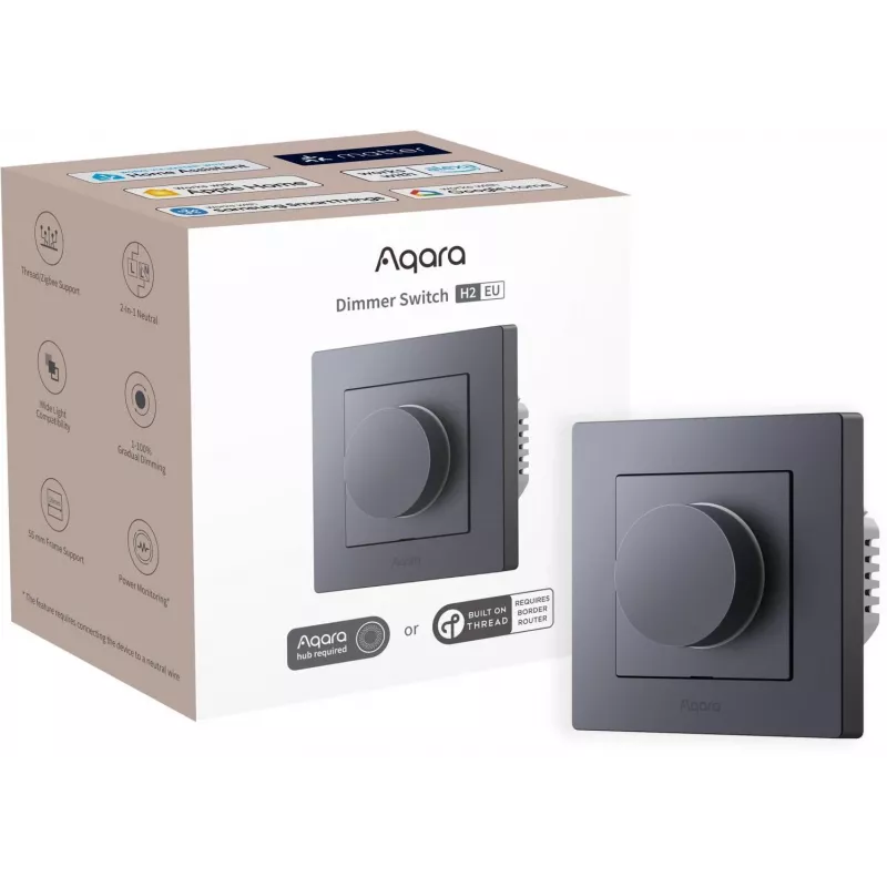 Aqara H2 EU Drehlichtschalter Grau — Drehregler, BLE, 86×86×55,5 mm