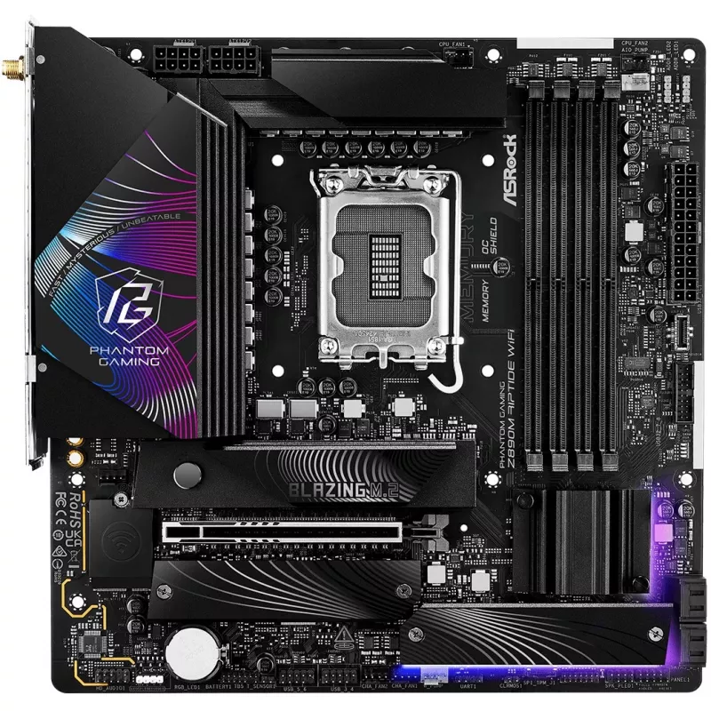 Motherboard ASRock Phantom Gaming Z890M Riptide WiFi — Intel Z890, LGA1851, microATX, DDR5, 4x DIMM, 256GB, Wi‑Fi 6E, 2.5Gb LAN