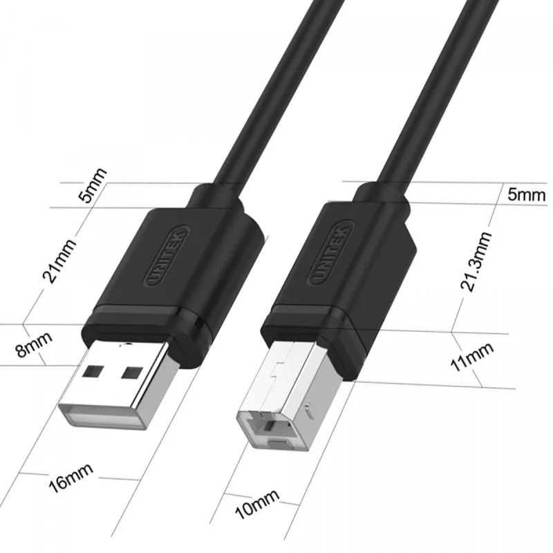 USB-2.0-Kabel Unitek Y-C420GBK, USB-A auf USB-B, 3 m, schwarz