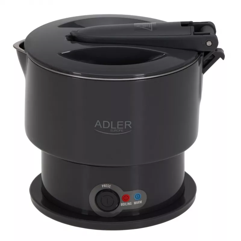Elektrischer Wasserkocher Adler AD 1377G, 0,6 L Fassungsvermögen, 600 W, grau, Kunststoff/Silikon/Edelstahl