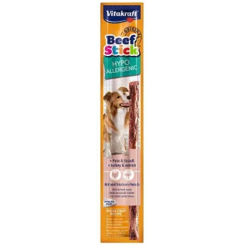 Hundesnack Vitakraft Beef Stick Hypoallergenic — Truthahn mit Strauß, 12 g, Einzelbeutel, ausgewachsene Hunde, gluten- und sojafrei