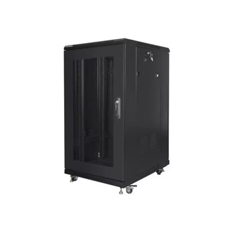 Freistehender Rack-Schrank LANBERG FF01-6822-23B 22U, 19-Zoll-Schienen, 1159×600×800 mm, IP20, Rollen, Schlüsselschloss, schwarz