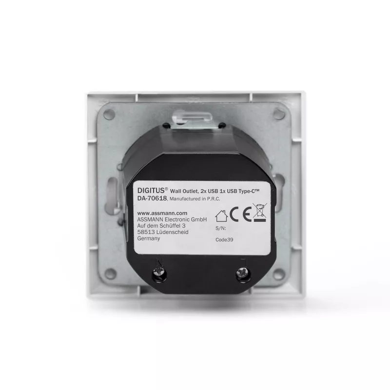 DIGITUS DA-70618 - USB-Ausgang - USB, USB Typ C - 2 USB-Anschlüsse, 1 USB-C-Buchse - 3,1 A - RAL 9003, Signalweiß