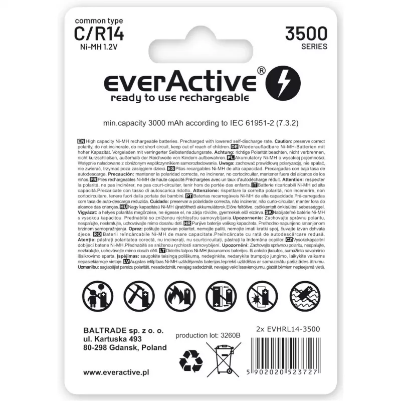 Wiederaufladbare Batterien everActive R14/C Ni-MH 3500 mAh sofort einsatzbereit