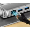 Laptopständer Unitek D1109B01 — verstellbarer Aluminiumständer mit abnehmbarem USB‑C HDMI 4K PD 100W, 2x USB‑A, RJ‑45, für bis zu 17 Zoll