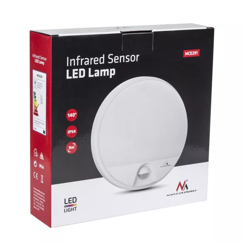 LED-Lampe MACLEAN MCE291W mit IR-Bewegungssensor, 10 W, 3000 K
