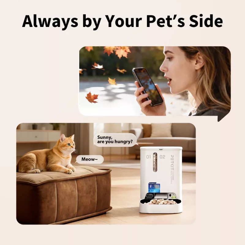 Automatischer Futterspender PETKIT YumShare Dual-hopper 2 mit Kamera, 5 L Kapazität, ABS und Edelstahl 304, Weiß