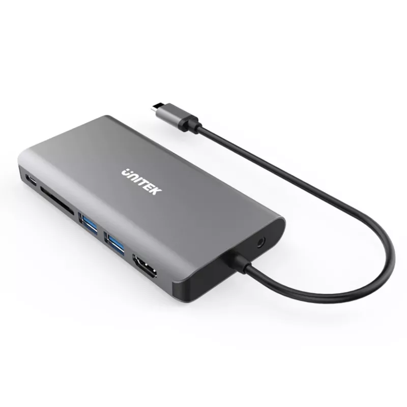 UNITEK uHUB O8+ Kabelgebundener USB 3.2 Gen 1 Type-C Hub, Grau, 100W Power Delivery