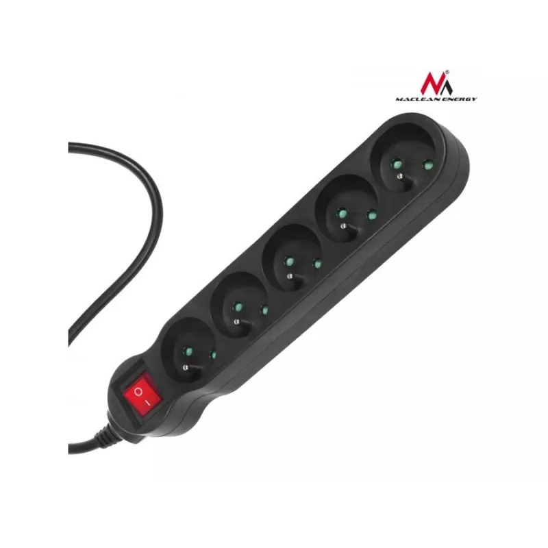 Verlängerungskabel MACLEAN MCE185 — 5 m Kabel, 5 Steckdosen Typ F, Innenbereich, schwarz
