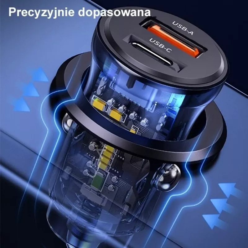 Autoladegerät usams CC164CC01 30W mit 1×USB-A und 1×USB-C für schnelles Laden