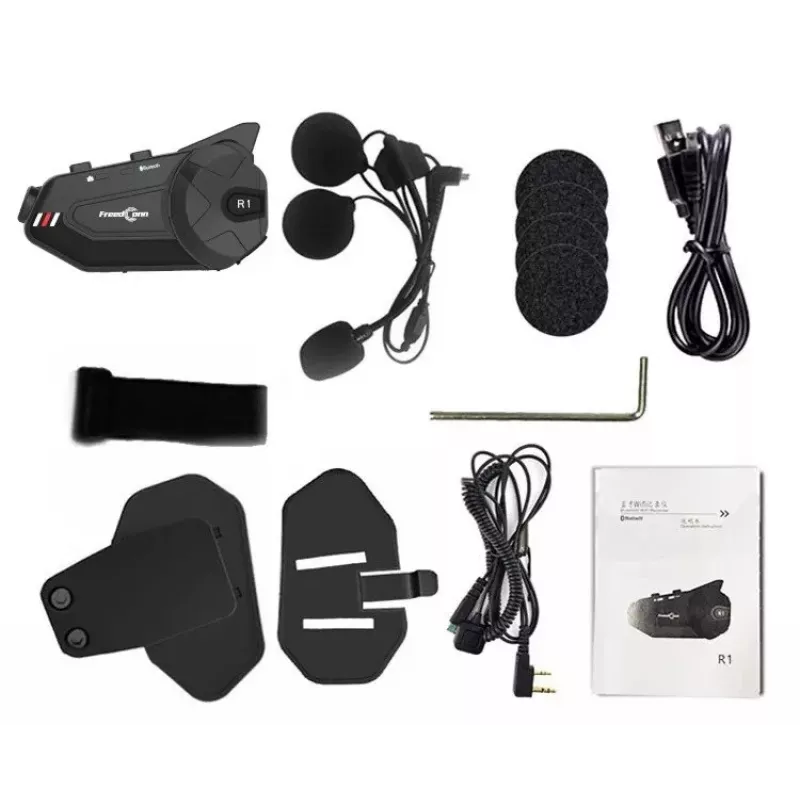 Headset FreedConn R1 PLUS E Motorrad-Bluetooth-Gegensprechanlage, Bluetooth 5.0+EDR, Reichweite 1000 m, IP65, UKW, 1080p-Video, 30 h Sprechzeit