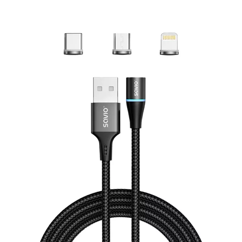 Savio CL-152 USB-Kabel 1 m USB 2.0 USB C Micro USB A/Lightning Schwarz