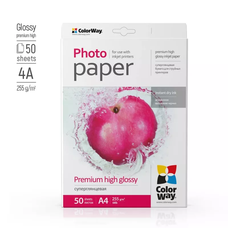 ColorWay Fotopapier, 50 Blatt | 255 g/m² | A4 | Premium Hochglanz