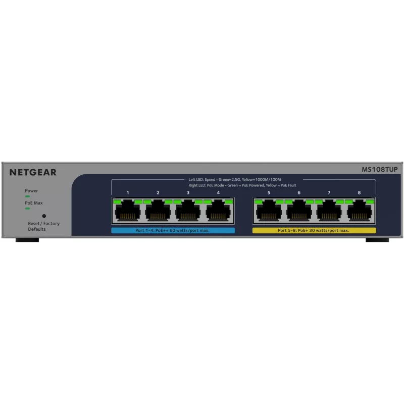 NETGEAR MS108TUP Unmanaged L2 2.5G Ethernet (100/1000/2500) Power over Ethernet (PoE) Grau