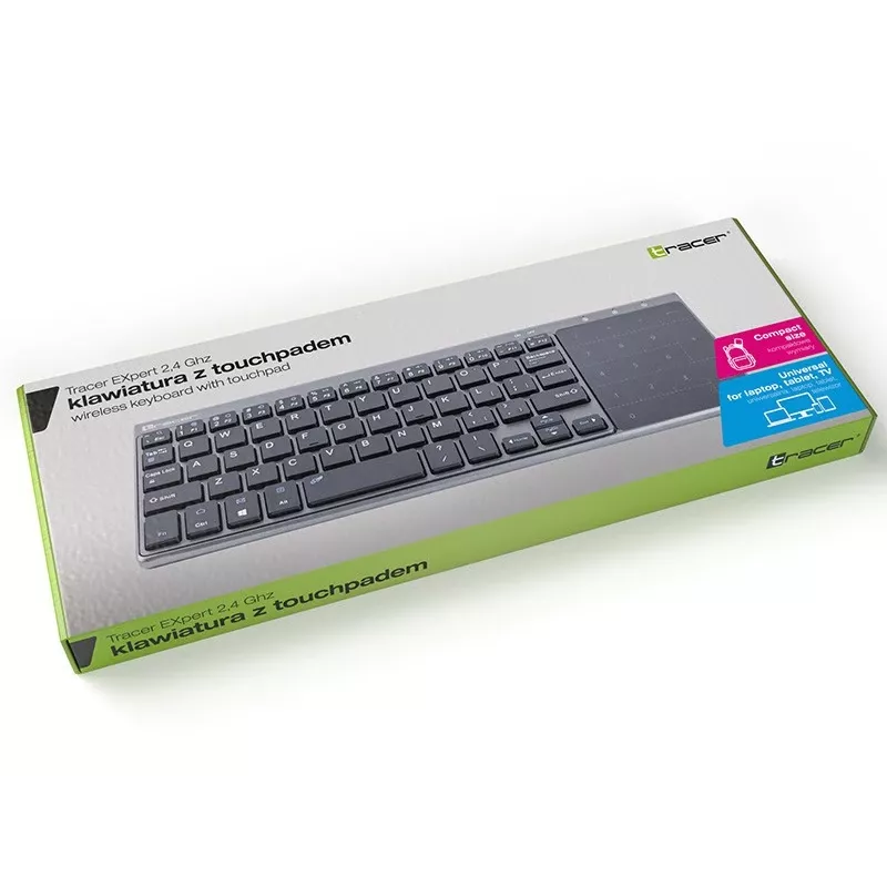 Tracer EXpert RF ist eine ergonomische Full-Size-Funktastatur mit QWERTY-Layout, Membran-Tastenschaltern und einem schlanken schwarz-grauen Design. Konzipiert für den Einsatz zu Hause und im Büro, kombiniert sie ein integriertes Touchpad und Multimedia-Tasten mit einer 2,4-GHz-Funkverbindung, um eine kompakte Eingabelösung für Fernseher, Konsolen, Notebooks und klassische PCs zu bieten.