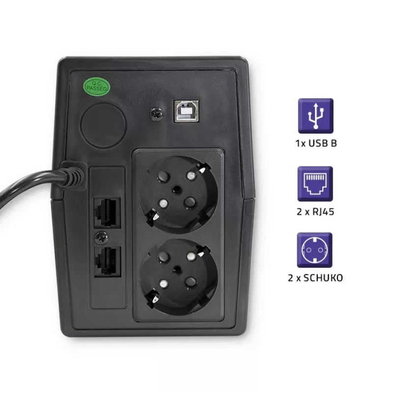 Qoltec Monolith USV Doppelwandlung Online 0,65 kVA 360 W 2 AC-Steckdosen