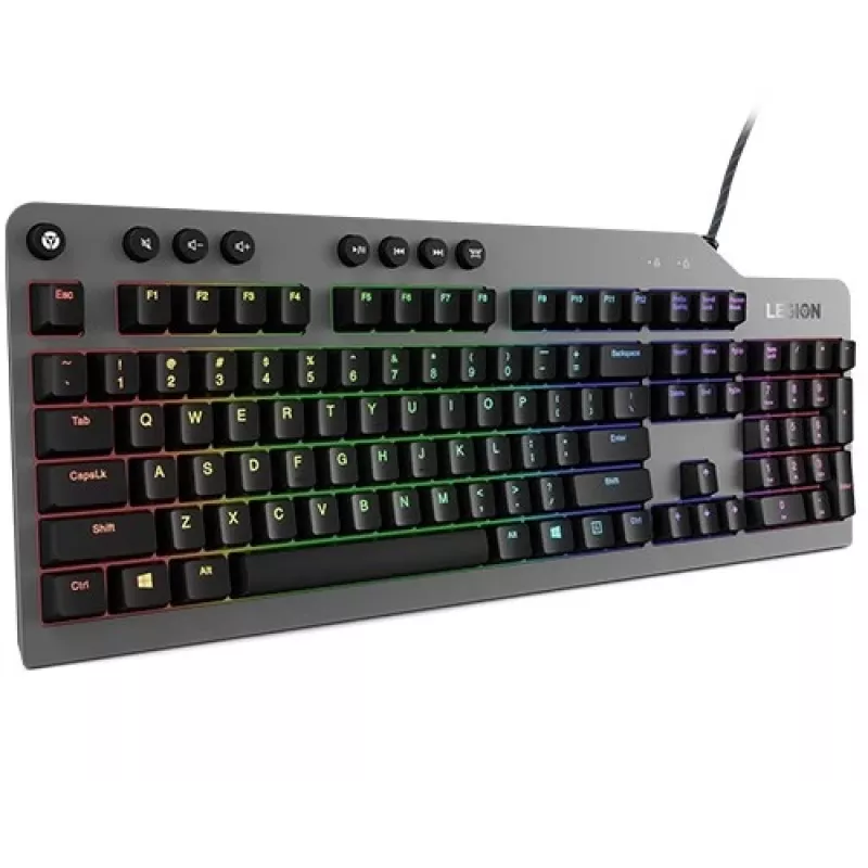 Mechanische Gaming-Tastatur Lenovo Legion K500 – Full-Size 104 Tasten USB, QWERTY US English, RGB-Hintergrundbeleuchtung, grau/schwarz