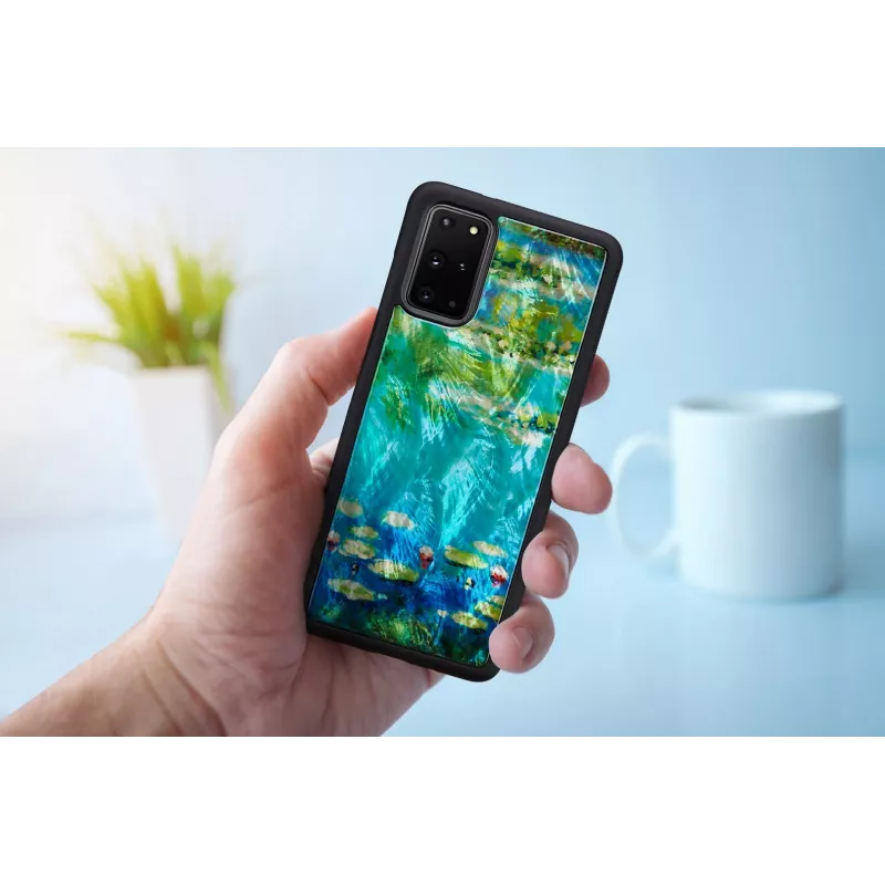 Handyhülle iKins für Samsung Galaxy S20+ — schwarzes Seerosendesign