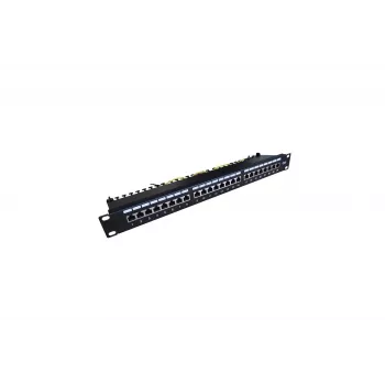 Patch Panel 19 inch 24 Ports, CAT6, S/FTP, 1U, Kabelmanagement, Schwarz (komplett)