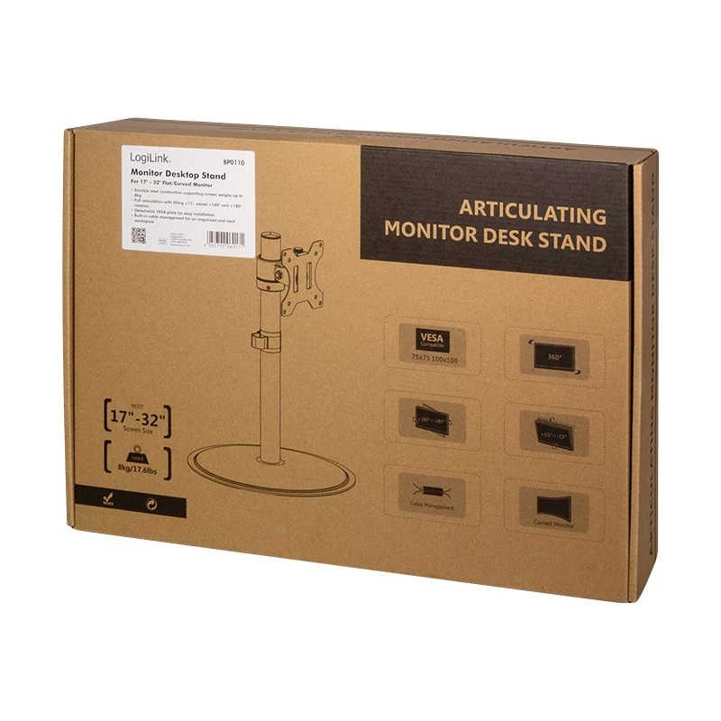 Monitorhalterung LogiLink BP0110 81,3 cm (32 Zoll) Schreibtisch Schwarz