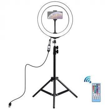 LED-Ringleuchte 26 cm mit Stativ bis 1,1 m und Handyhalter, USB