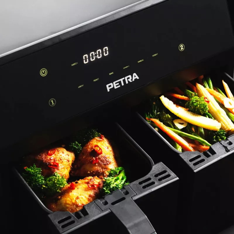 Heißluftfritteuse Petra PT4750BLKVDEEU7, Zweikammer, 3,7 L Fassungsvermögen, Schwarz