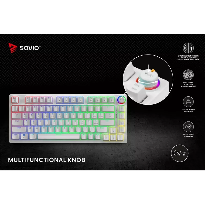 SAVIO PHENIX WHITE Kabellose Mechanische Tastatur, Gateron Red Pro, ABS