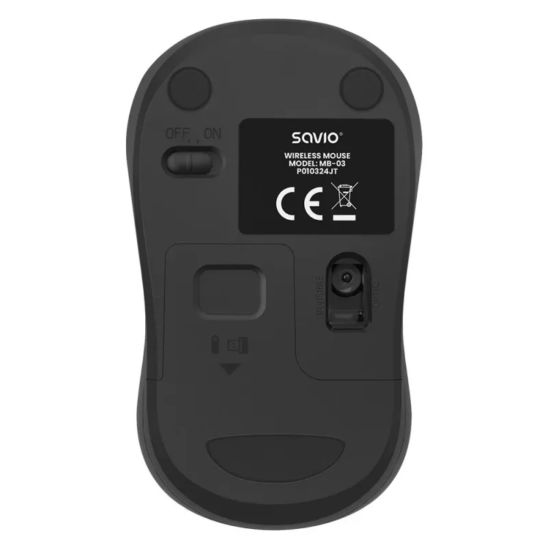 Kabellose Maus SAVIO MB-03, Bluetooth-Schnittstelle, 1000 DPI, Batterie AA, 99×60×39 mm, 51 g, Empfänger im Lieferumfang
