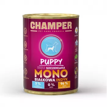 CHAMPER Welpe Monoprotein Truthahn - Nassfutter für Hunde - 400 g