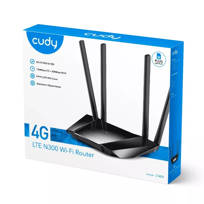 Cudy LT400 Wireless Router Fast Ethernet Single-band (2.4 GHz) 4G Schwarz