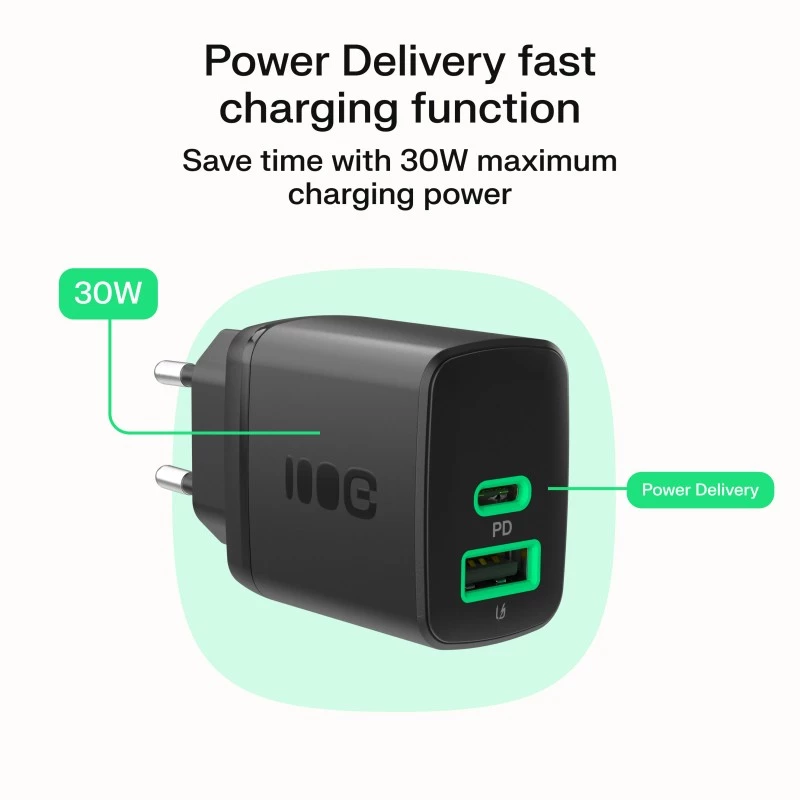 Ladegerät Grün Cell PowerSource Duo30 – 1× USB-A, 1× USB-C, 3A